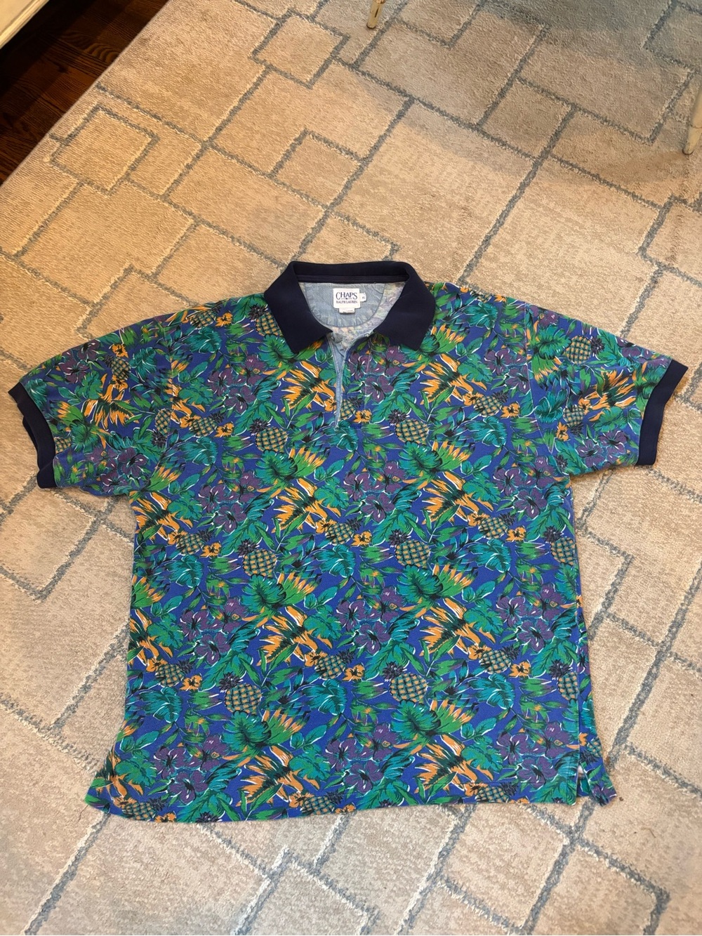 Vintage 90s Chaps Ralph Lauren men's polo shirt tropical print